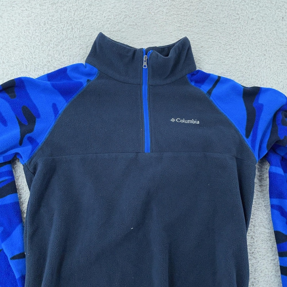 Columbia Fleece Pullover Youth Large 14/16 Navy Blue Camo Sleeves Quarter Zip